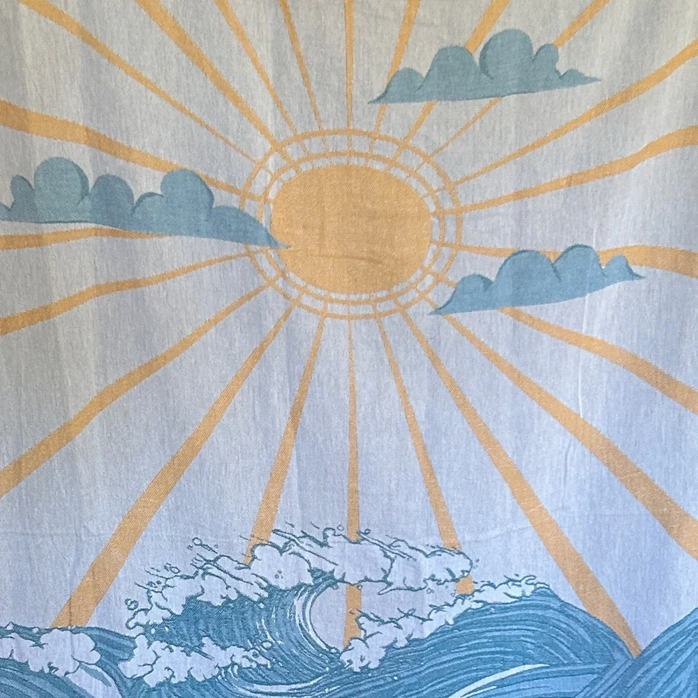 SWELL DAY SUN + OCEAN Tapestry Wall Art Woven Green + Mustard Blue + Yellow NEW!
